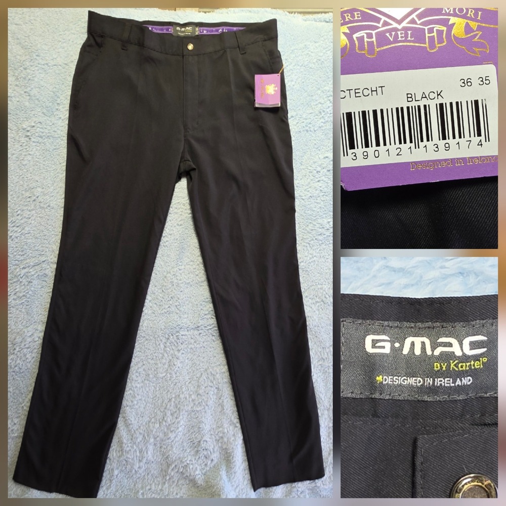 NWT G-Mac by Kartel Men's Golf Pants Black 36x35 Technical Straight Leg Trousers